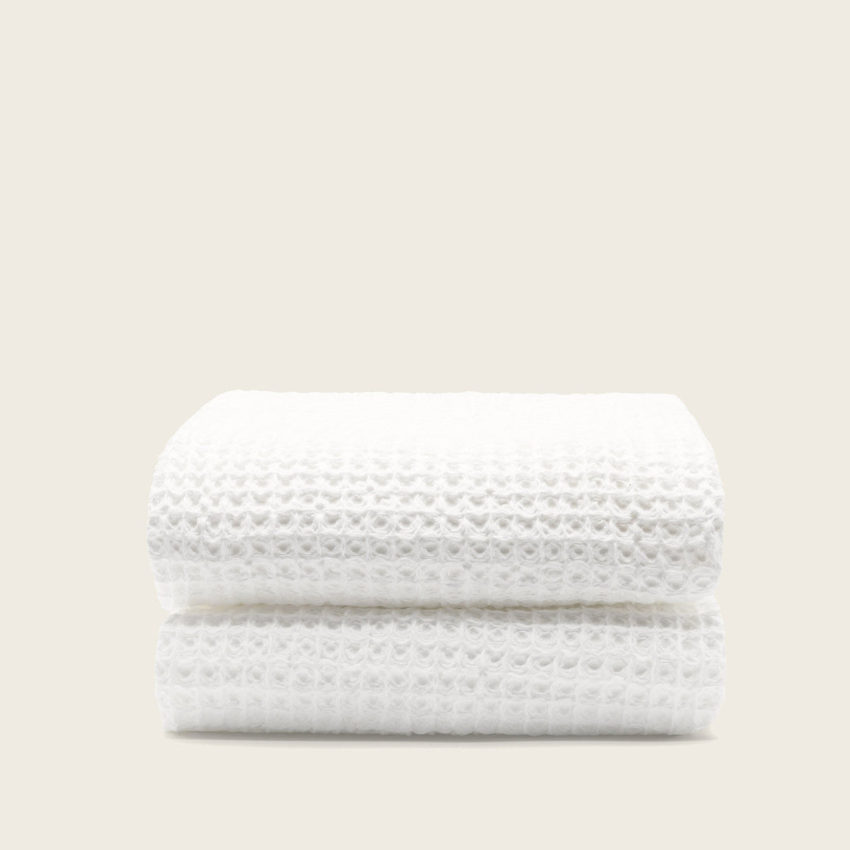 Set of two white Sedona waffle bath towels by Italic, soft and absorbent for home bathroom use