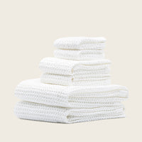 Set of two white Sedona waffle bath towels by Italic, showing soft, textured fabric perfect for home bathroom use.