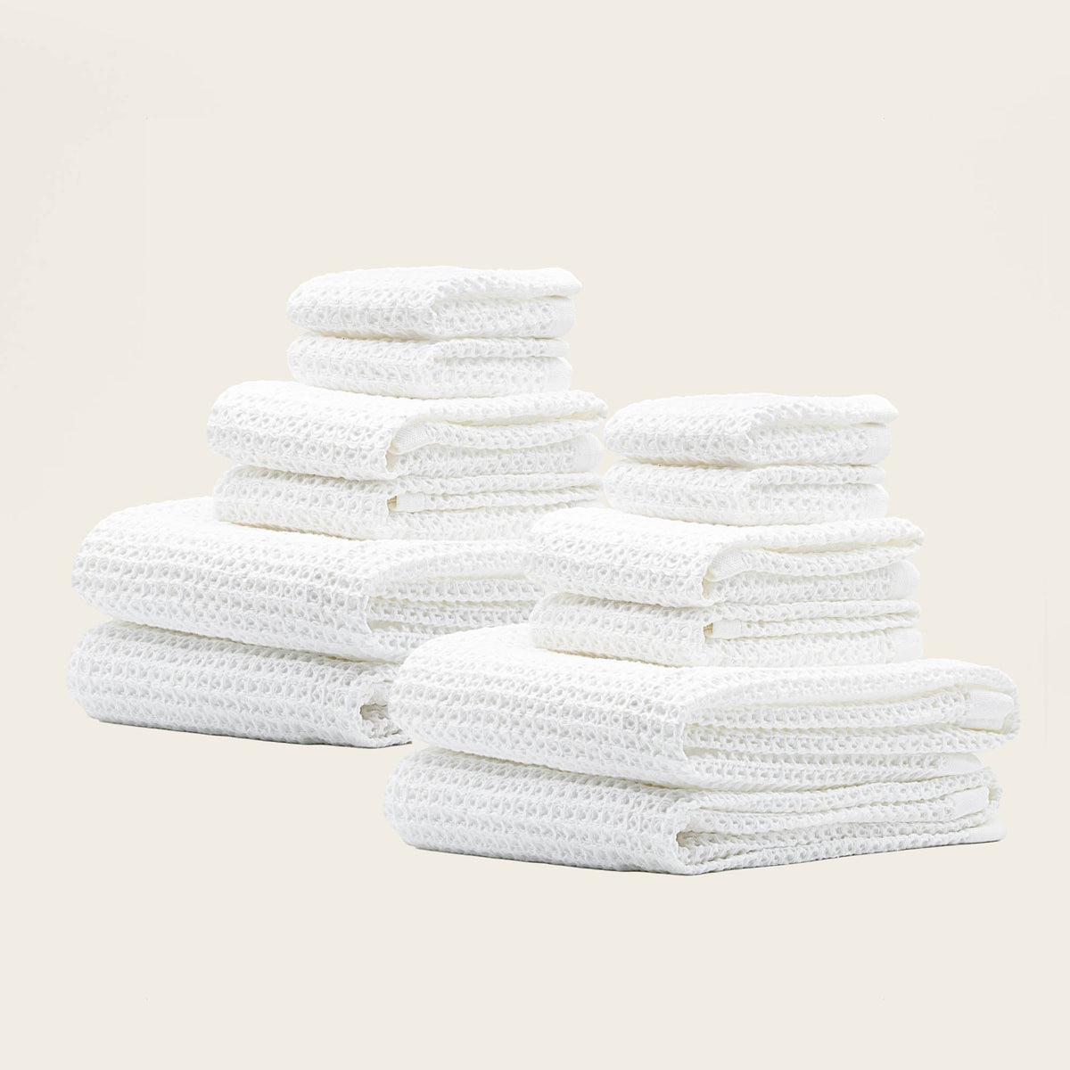 Set of two white Sedona waffle bath towels from Italic, soft and plush home bath accessories.