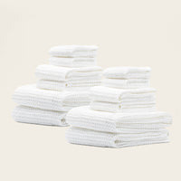 Set of two white Sedona waffle bath towels from Italic, soft and plush home bath accessories.