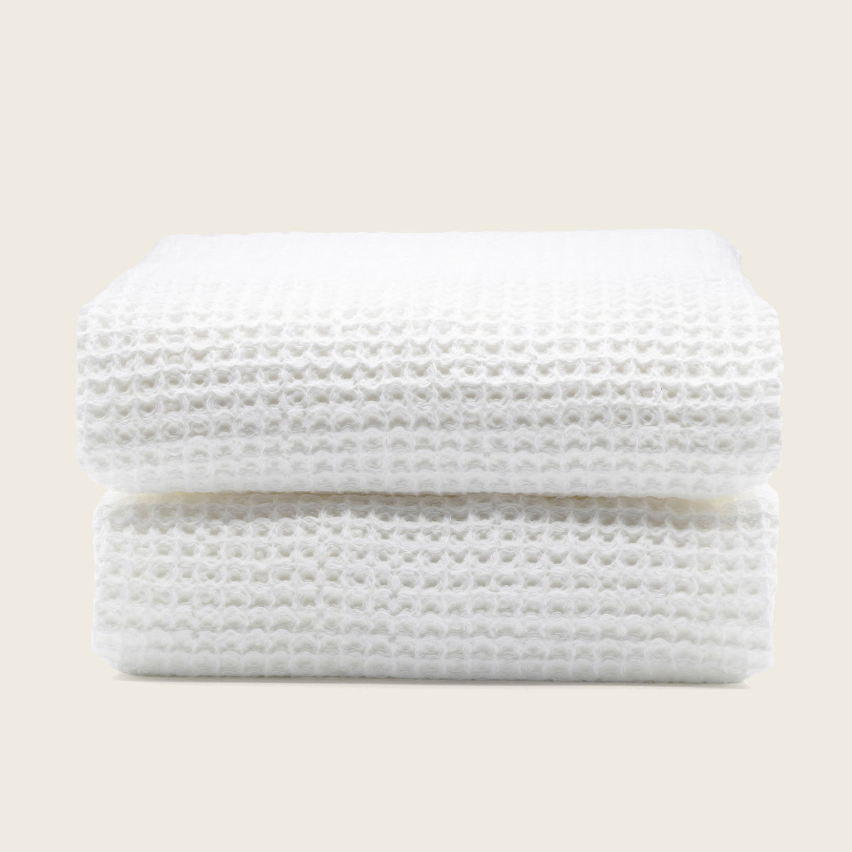 Set of two white Sedona waffle bath towels by Italic, soft, textured home bath towels for everyday use.