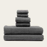 Set of two white Sedona waffle bath towels by Italic, soft and absorbent home bath linens with a textured pattern.