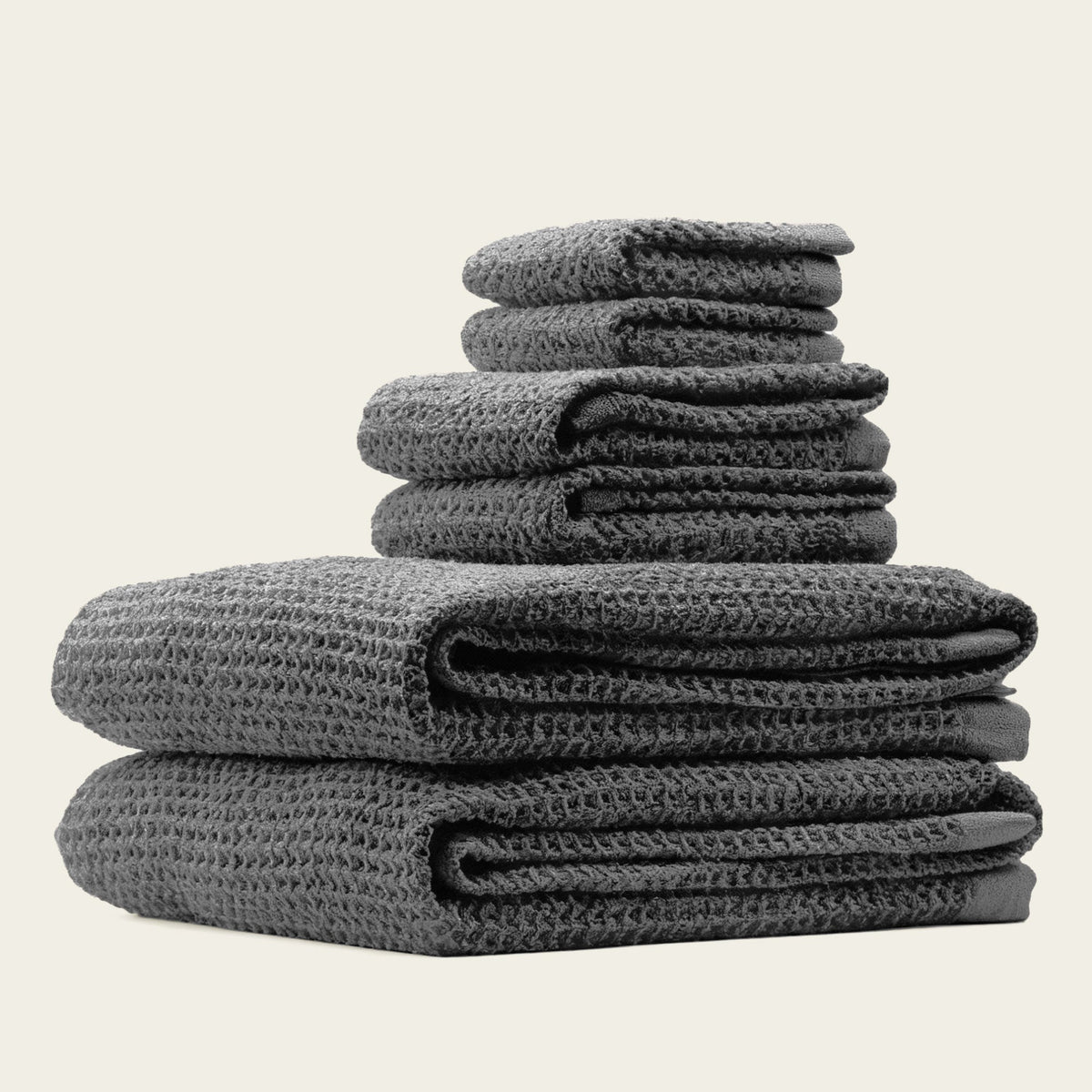 Set of two white Sedona waffle towels for bath from Italic, showing soft, textured waffle fabric and plush edges.