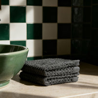 Set of two white Sedona waffle bath towels from Italic, soft and absorbent home bath essentials.