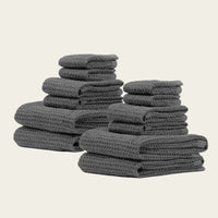 Set of two white Sedona waffle towels by Italic, soft home bath washcloths with textured waffle weave fabric.