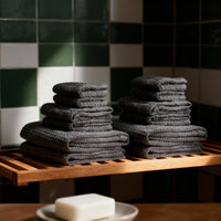 Set of two white Sedona waffle bath towels by Italic, showing soft, textured fabric perfect for home bath use.