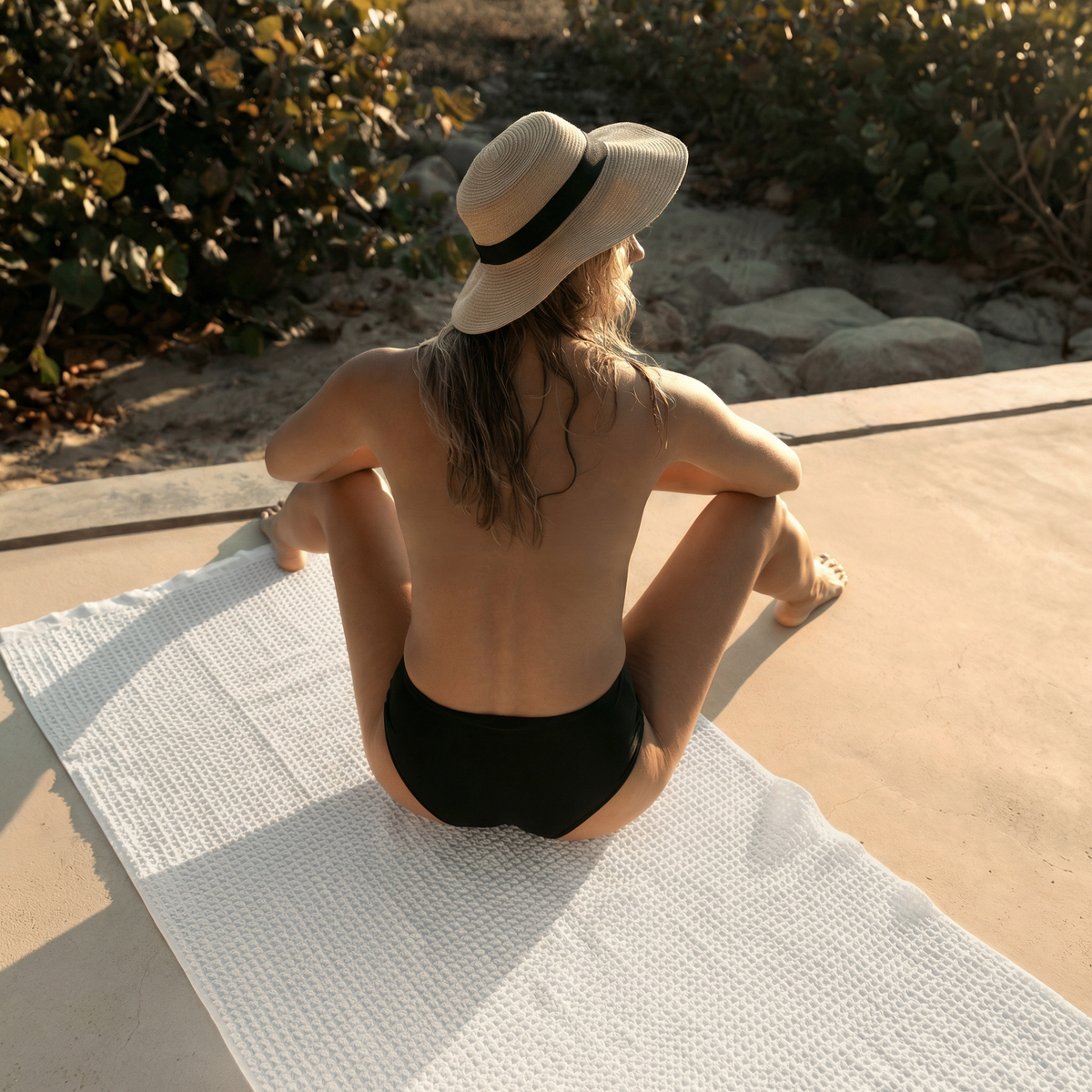 Set of two white Sedona waffle towels for bath from Italic, showing soft textured fabric and plush bath towel design