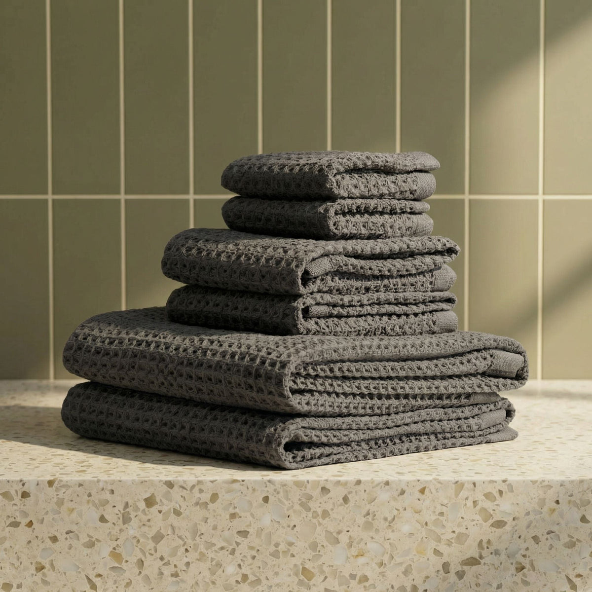 Set of two white Sedona waffle towels for home bath by Italic, soft, textured fabric perfect for everyday use.