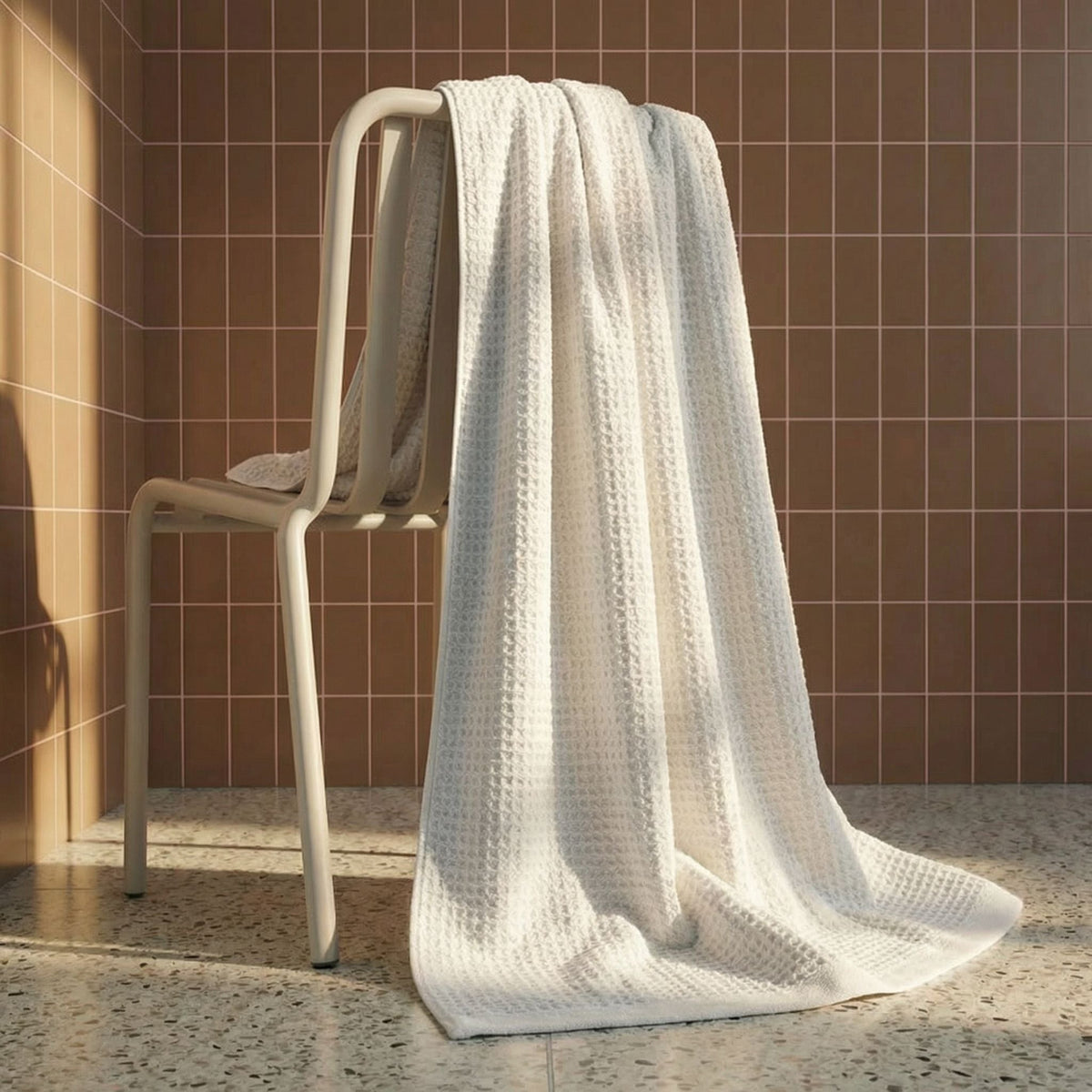 Set of two white Sedona Waffle Towels by Italic, plush bath washcloths with textured waffle weave for soft, absorbent comfort.