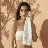 Set of two white Sedona waffle towels from Italic, plush bath washcloths with textured waffle weave for soft, absorbent bath use.