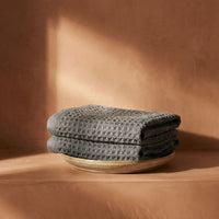 Set of two white Sedona waffle bath towels from Italic, soft and absorbent for home bath use