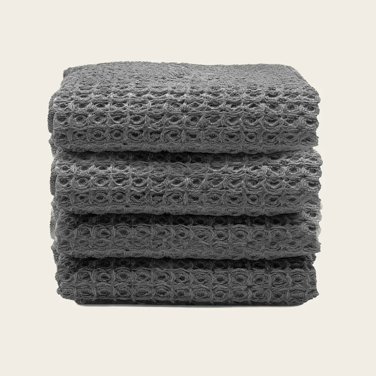 Set of two white Sedona waffle bath towels by Italic, soft and textured for luxurious home bathroom use.