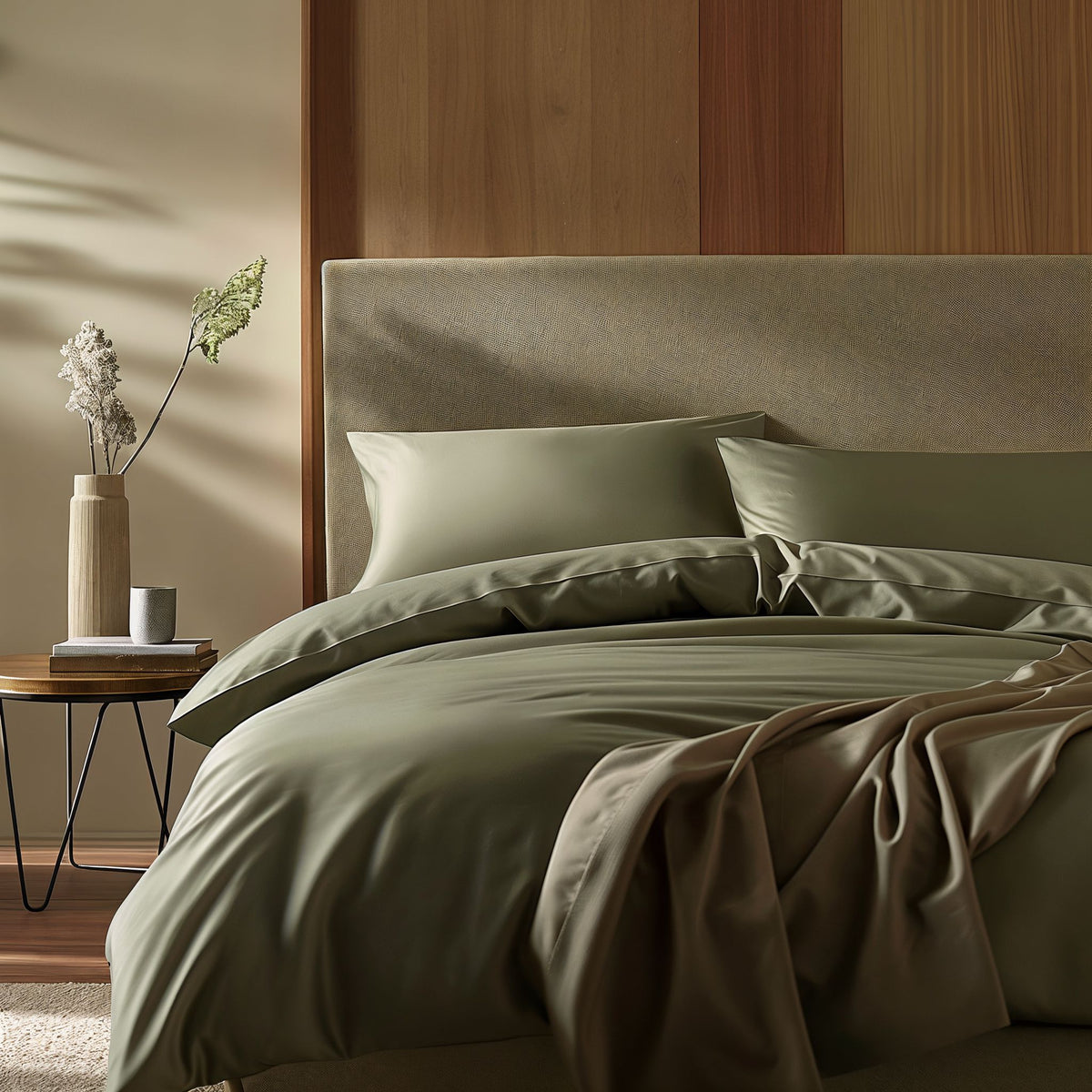 Blue and white Luxe Australian Sateen Bedding Bundle by Italic on a bed, showcasing soft, luxurious sleep comfort and elegant design.