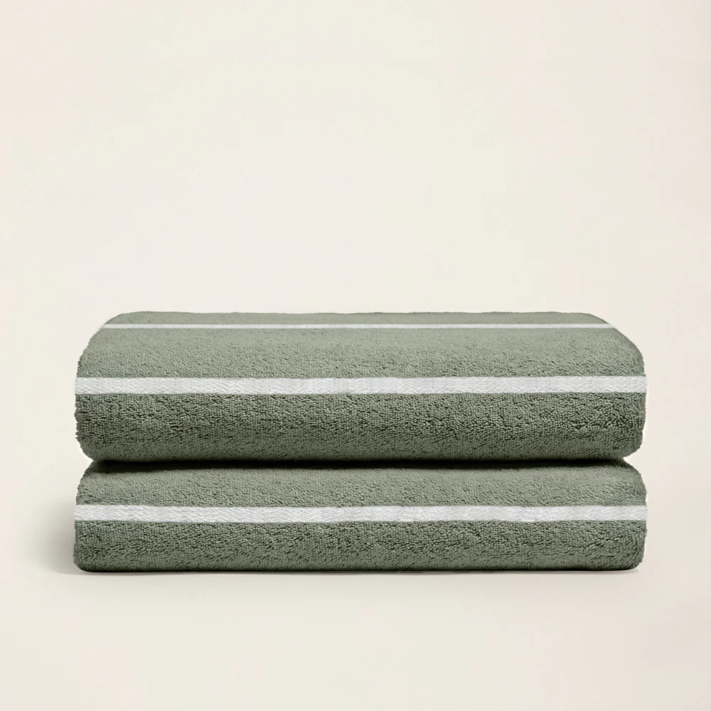 Set of two Italic Deia home bed washcloths in sage and ecru, soft and plush terry towels for bedding or home use