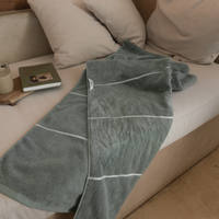 Set of two Italic Deia home bed towels in sage and ecru, soft washcloths with a plush, luxurious texture for home bedding.