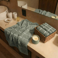 Set of two Italic Deia Towels for home bed, sage and ecru washcloths, soft and absorbent bath towels