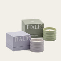 Italic Matcha Bloom ceramic candle in a white ceramic holder with a textured floral design, ready to create a cozy ambiance.