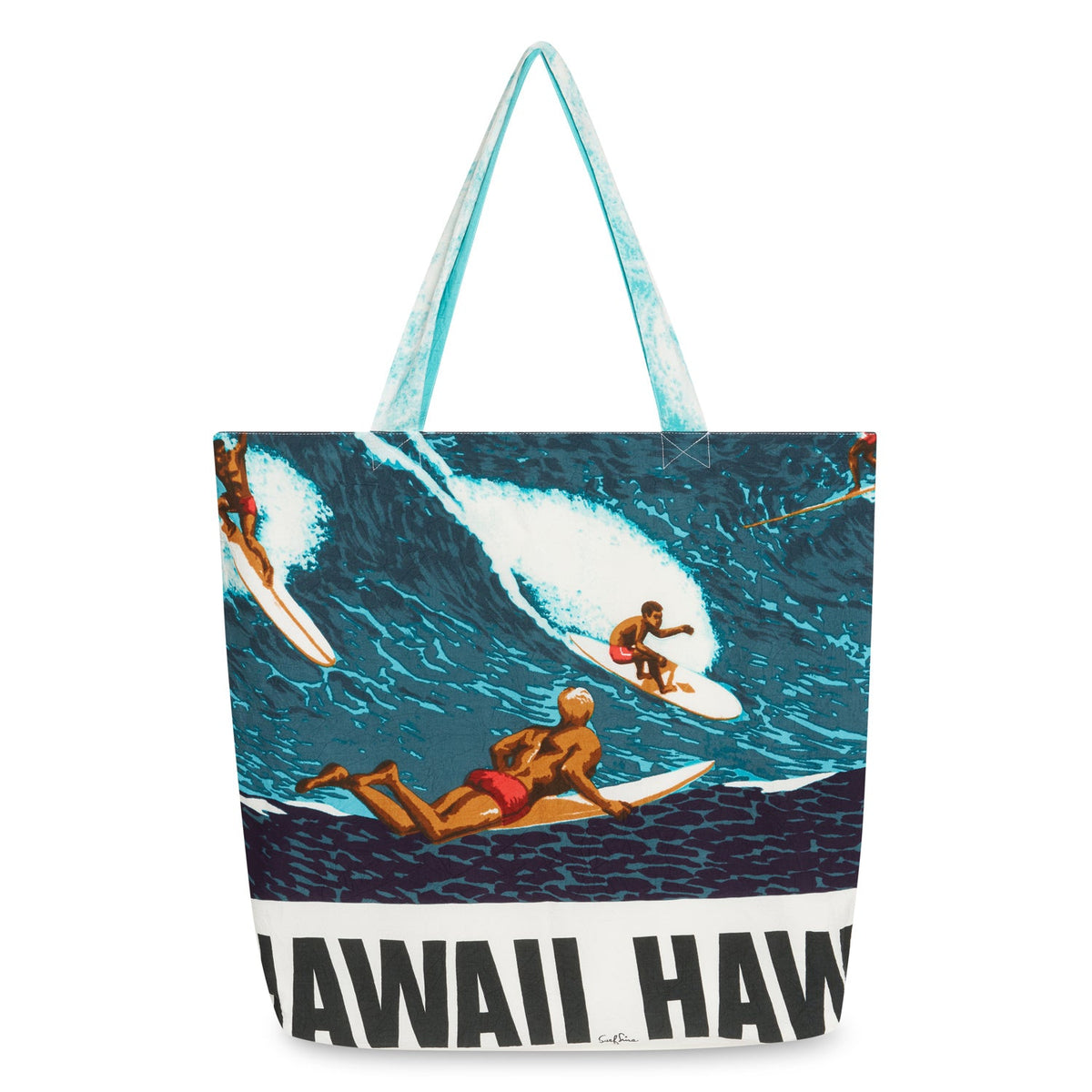 Big Wave Farmers' Market Bag from jamsworld.com showing sturdy canvas tote with handles and vibrant design for shopping and everyday use.