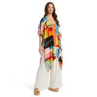 Color block Kimono jacket for women, stylish cover-up from jamsworld.com with vibrant color blocking and lightweight fabric.