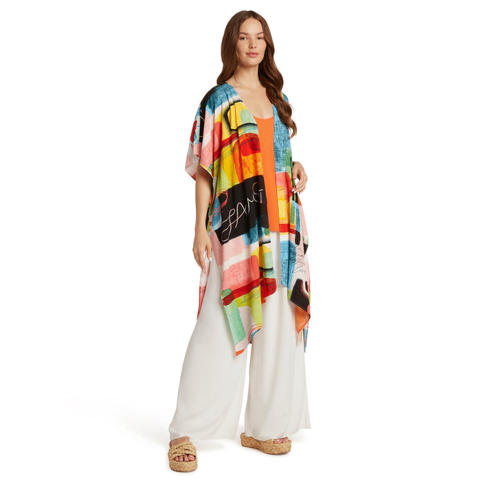 Color block Kimono jacket for women, stylish cover-up from jamsworld.com with vibrant color blocking and lightweight fabric.