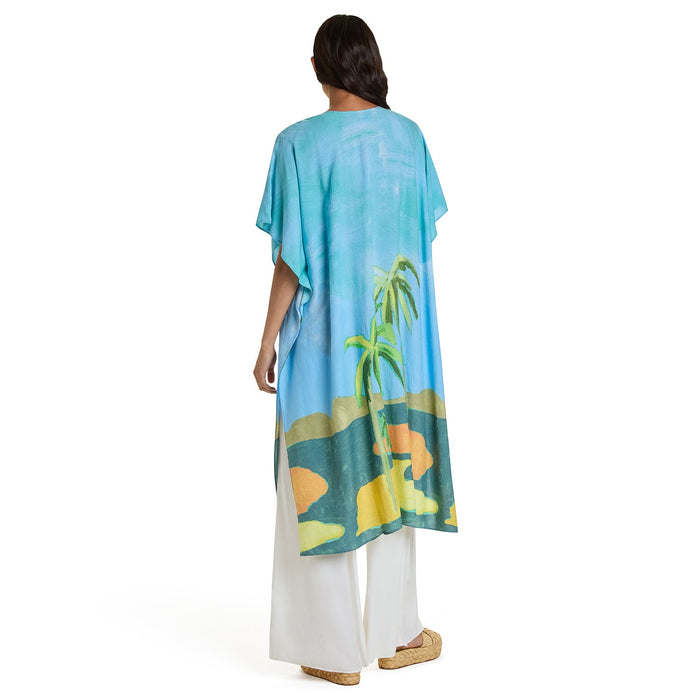 Women’s Costa Del Sol Kimono Jacket by Jamsworld, lightweight cover-up with vibrant coastal print, perfect for beach or casual wear.