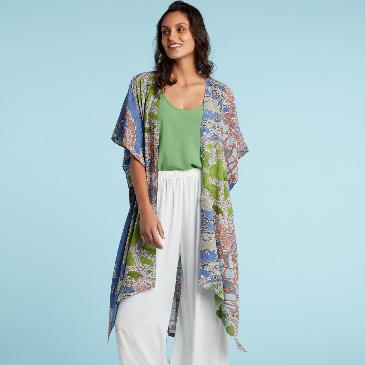 Women's kimono jacket with fishing float pattern, lightweight cover-up, stylish summer wear by jamsworld.com