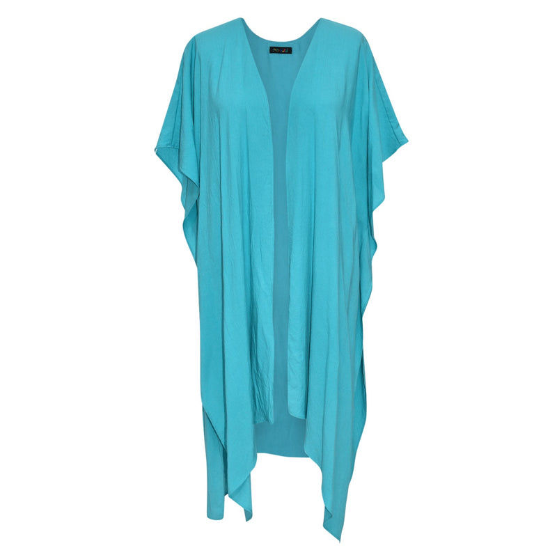 Ocean-colored solid kimono jacket for women, stylish cover-up with a relaxed fit, by jamsworld.com.