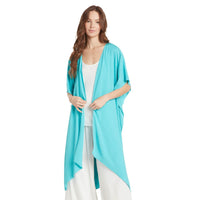 Solid ocean-colored kimono jacket by Jamsworld, women's cover-up with a relaxed fit and lightweight fabric.
