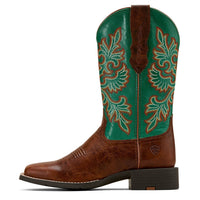 Ariat Women's Round Up Wide Square Toe StretchFit Western Boot with stitching detail and leather finish.
