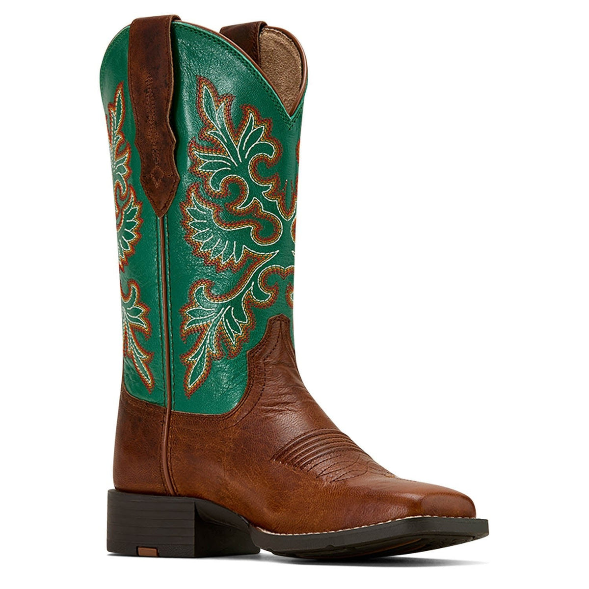 Ariat Women's Round Up Western Boot with wide square toe and StretchFit design, featuring classic cowboy boot styling.
