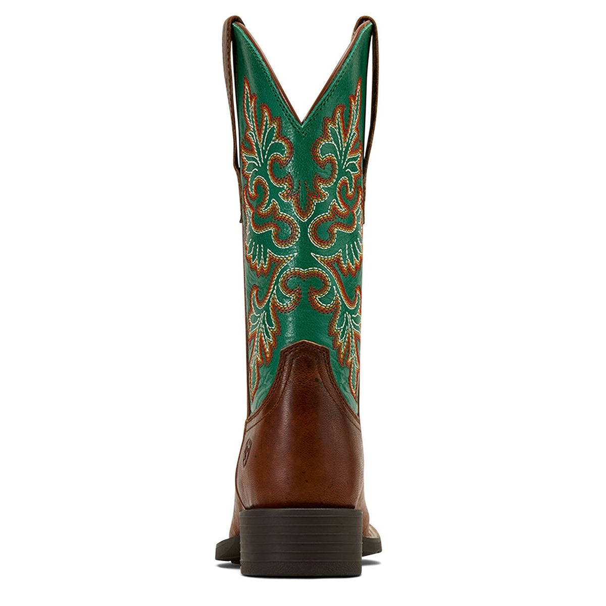 Ariat Women's Round Up Western Boot with wide square toe and StretchFit design, showcasing leather upper and Western-style stitching.