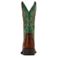 Ariat Women's Round Up Western Boot with wide square toe and StretchFit design, showcasing leather upper and Western-style stitching.