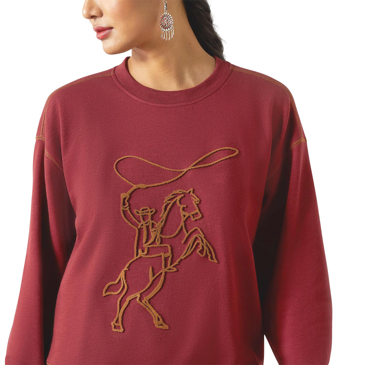 Ariat Women's Lasso Sweatshirt in grey, casual fit with long sleeves and logo detail, perfect for outdoor wear.