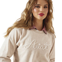 Ariat women's Essential Crew Sweatshirt in gray, casual fit, soft fabric, and ribbed cuffs, suitable for outdoor or everyday wear.
