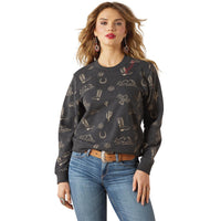 Ariat women's Essential Crew Sweatshirt in heather gray, made of soft fabric, featuring a classic crewneck design and ribbed cuffs.