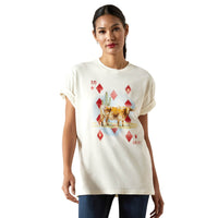 Ariat women's ranch graphic T-shirt with western-inspired design, casual fit, and soft fabric, suitable for everyday wear.