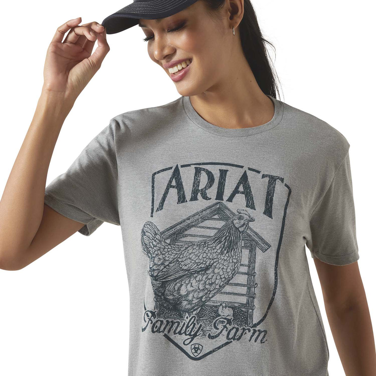 Ariat women's ranch graphic T-shirt featuring a Western-inspired design, casual fit, and short sleeves.