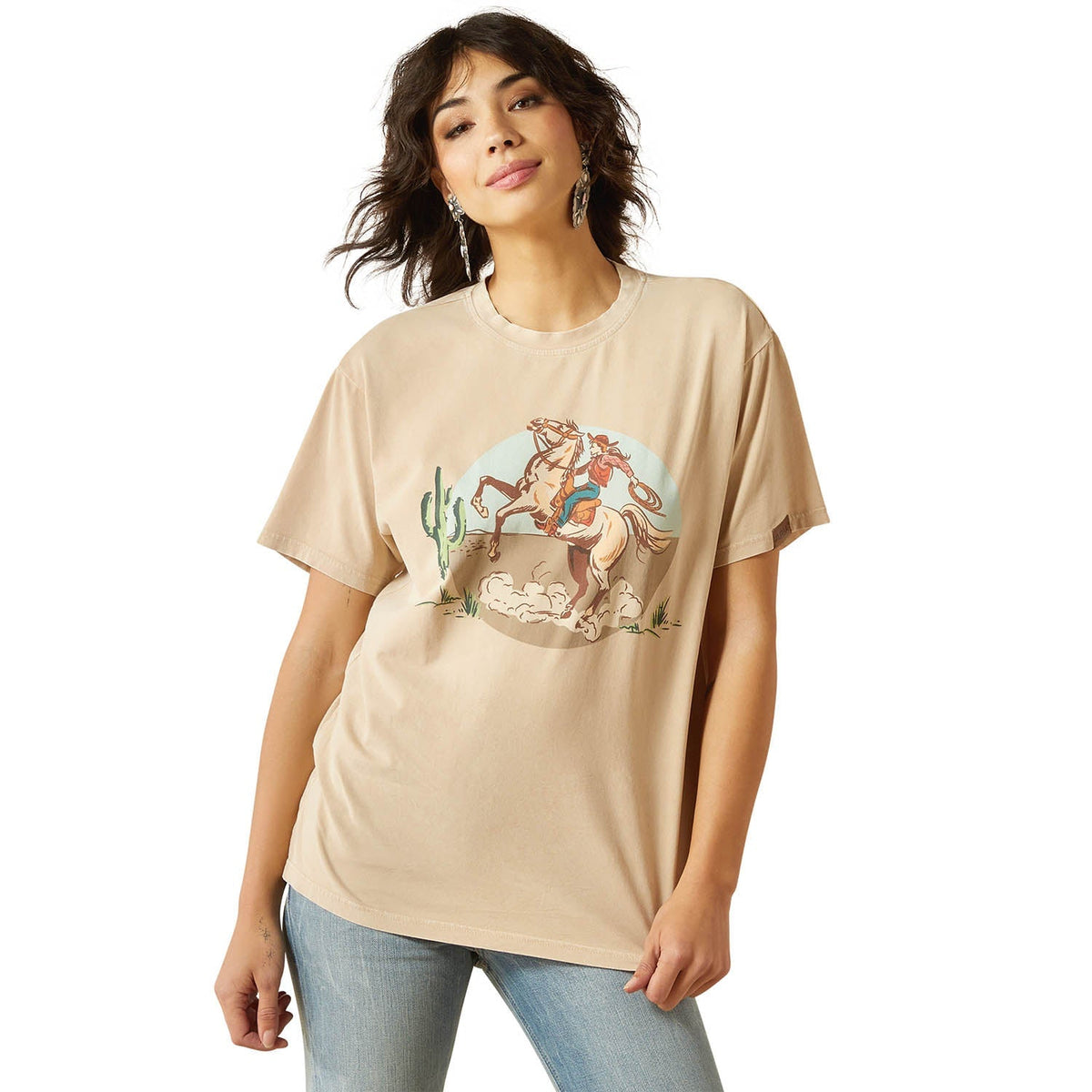 Ariat Women's Ranch Graphic T-Shirt featuring a western-inspired design, casual fit, and soft fabric for comfortable wear.