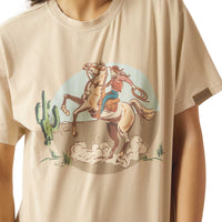 Ariat Women's Ranch Graphic T-Shirt featuring a western-themed design, made of soft cotton fabric, casual women's shirt by Jeffers.