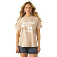 Ariat women's "More Cowboys" shirt, casual button-up in plaid fabric, featuring long sleeves and a classic Western style.