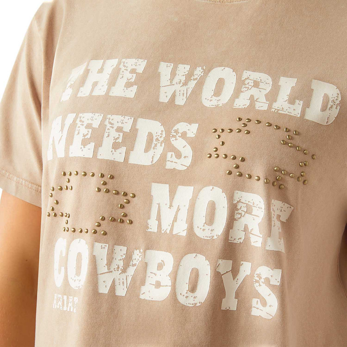 Ariat women's "More Cowboys" shirt in denim, featuring a classic button-up design and Western-inspired details.