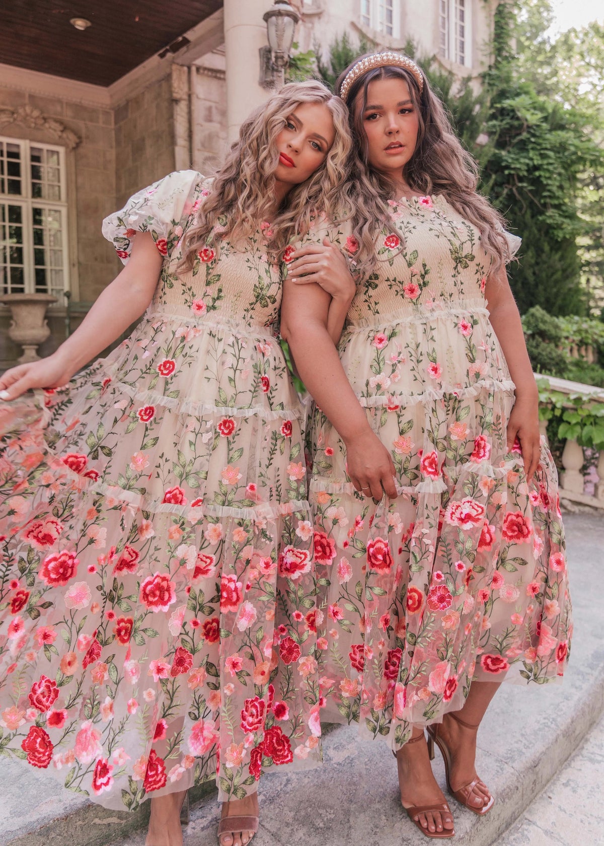 Cream Rose Dress Midi by JessaKae featuring floral pattern, sleeveless design, fitted waist, and flowing midi length.