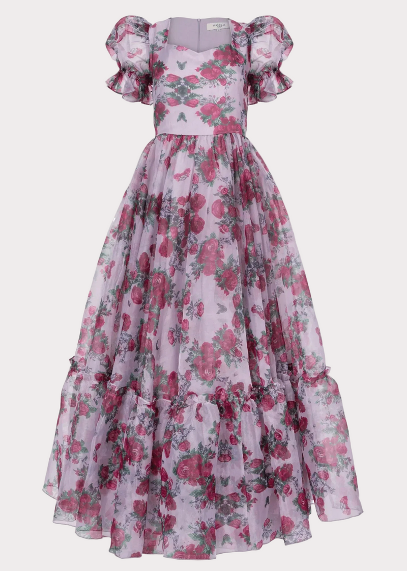Lavender Cordelia Dress by JessaKae featuring a flowy fabric and elegant design, displayed on a hanger.