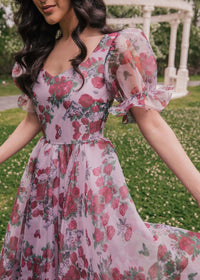 Lavender Cordelia Dress by JessaKae, featuring a flowy design with rose pattern and fitted silhouette, shown in size XXS.
