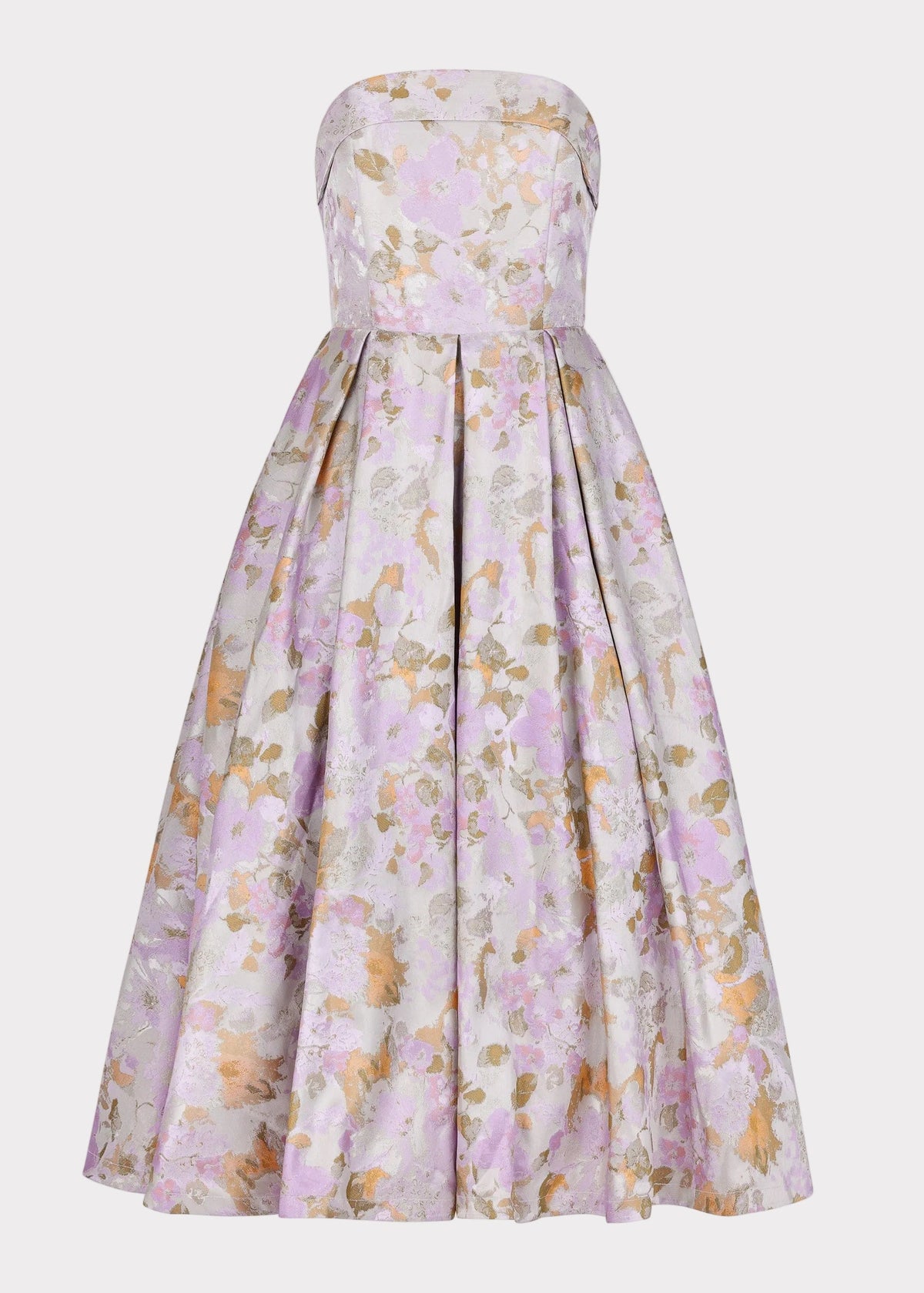 Lilac Anastelle strapless jacquard dress by JessaKae, featuring intricate woven pattern and elegant fit, perfect for formal occasions.