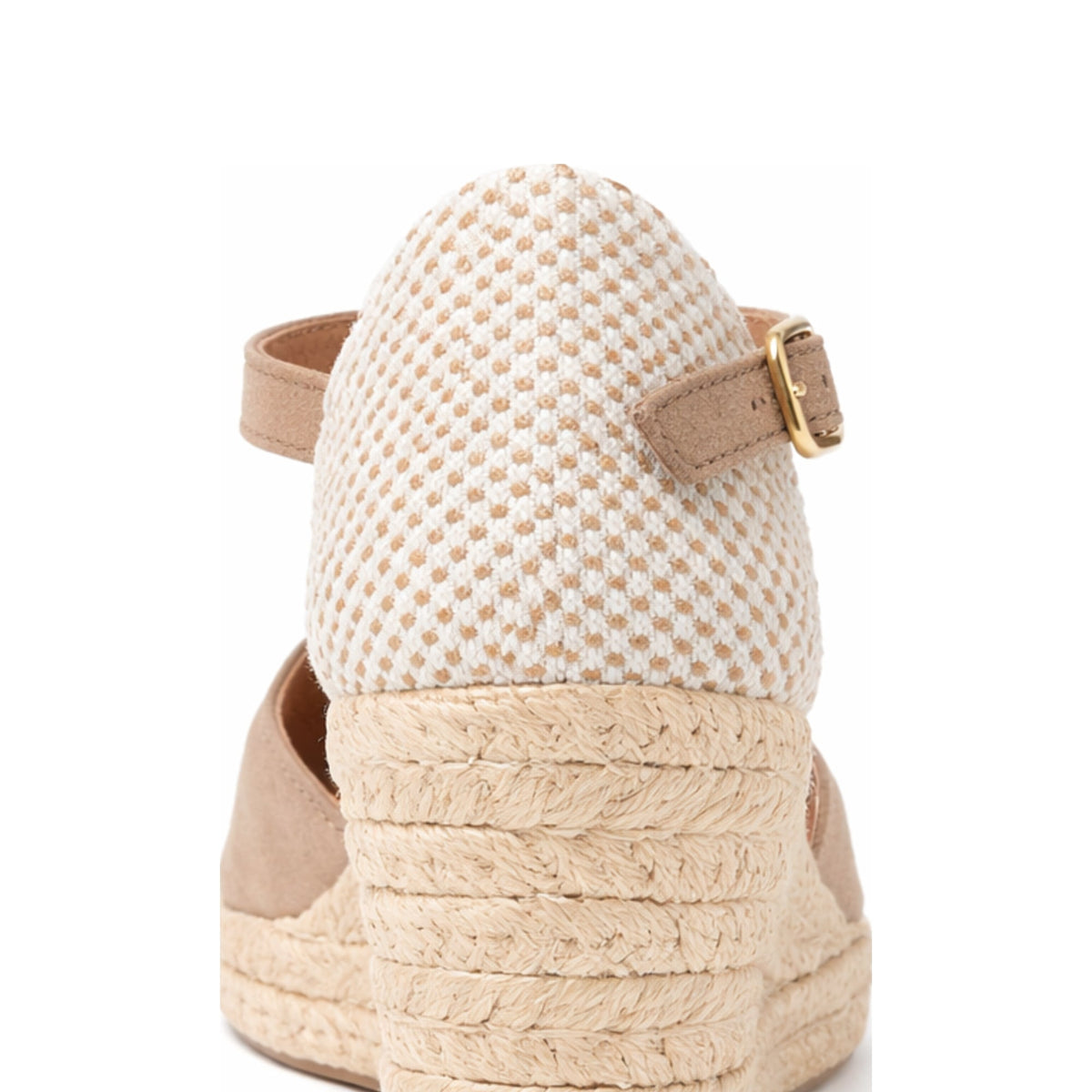 Jimena Small Strap Taupe heeled sandal by Menina Step, handmade in Spain, featuring suede material and stylish ankle strap.