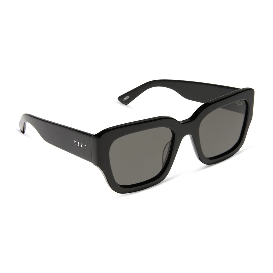 Black Loren by Diff x Jessie James Decker polarized sunglasses with sleek frame and tinted lenses, designed for style and sun protection.