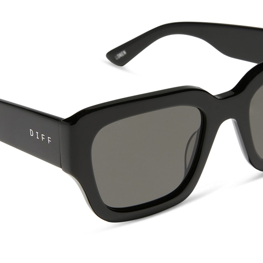 Loren by Diff x Jessie James Decker polarized sunglasses with thick black frames and dark tinted lenses.