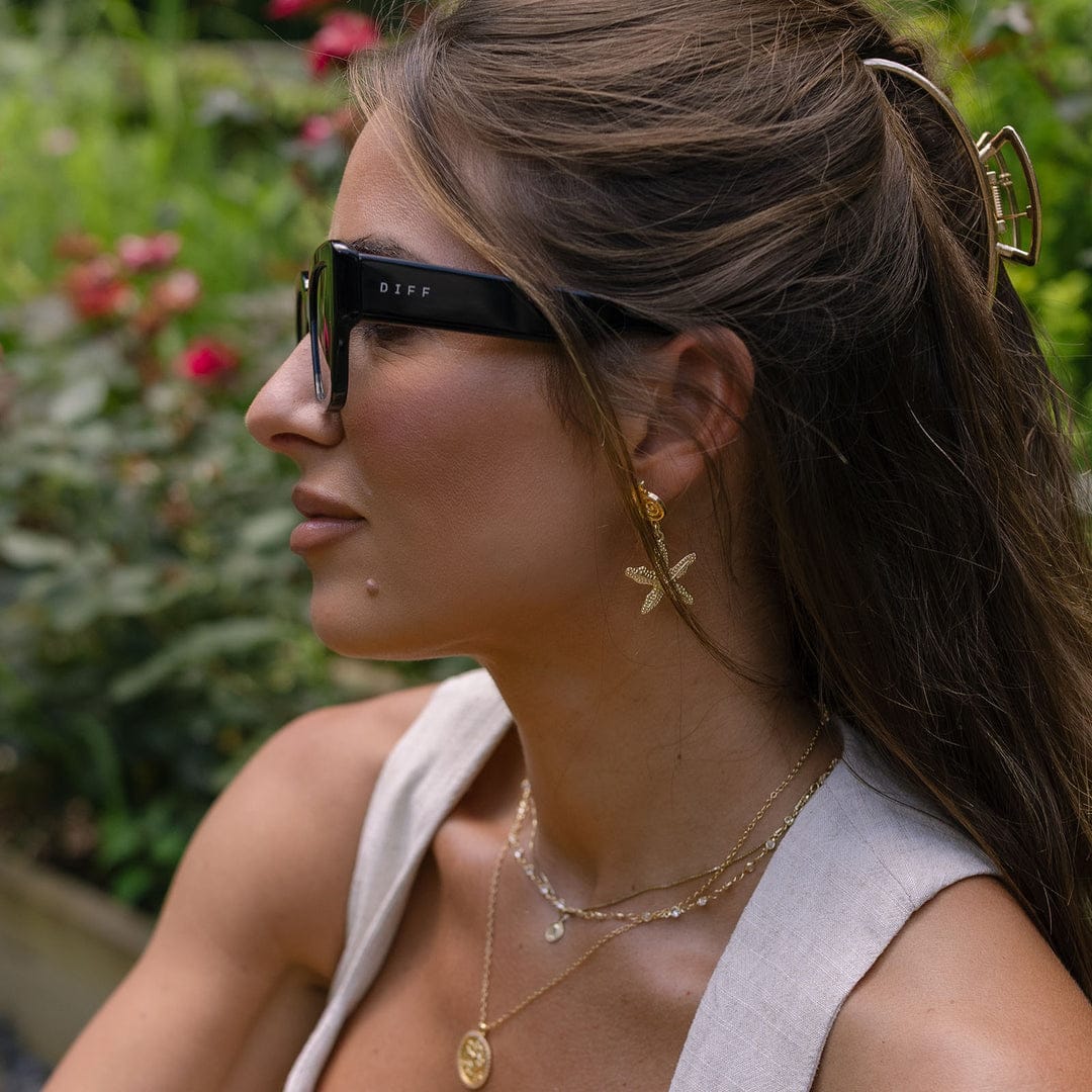 Loren by Diff x Jessie James Decker polarized sunglasses with sleek black frames and tinted lenses.