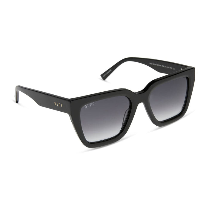 Amara by DIFF polarized sunglasses with black frames and dark tinted lenses, designed for stylish eye protection.